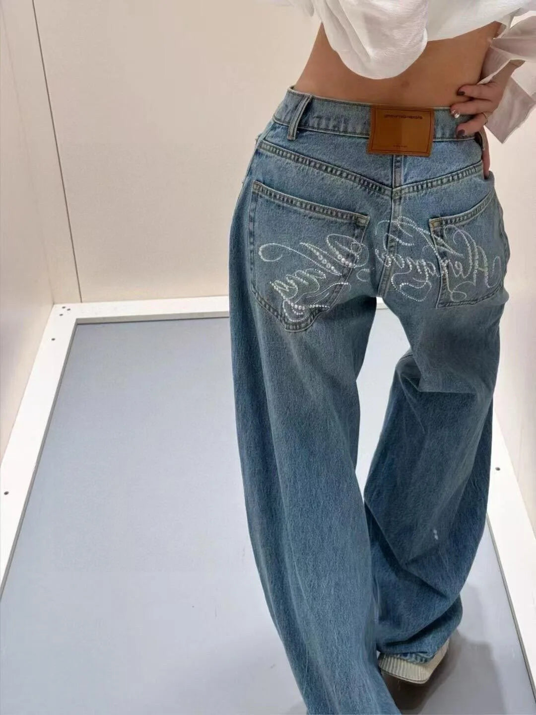 Gradient Spring 2026 Blue Jeans for Women's Y2K Retro Jeans, niche, high-end, classic letter hot stamping